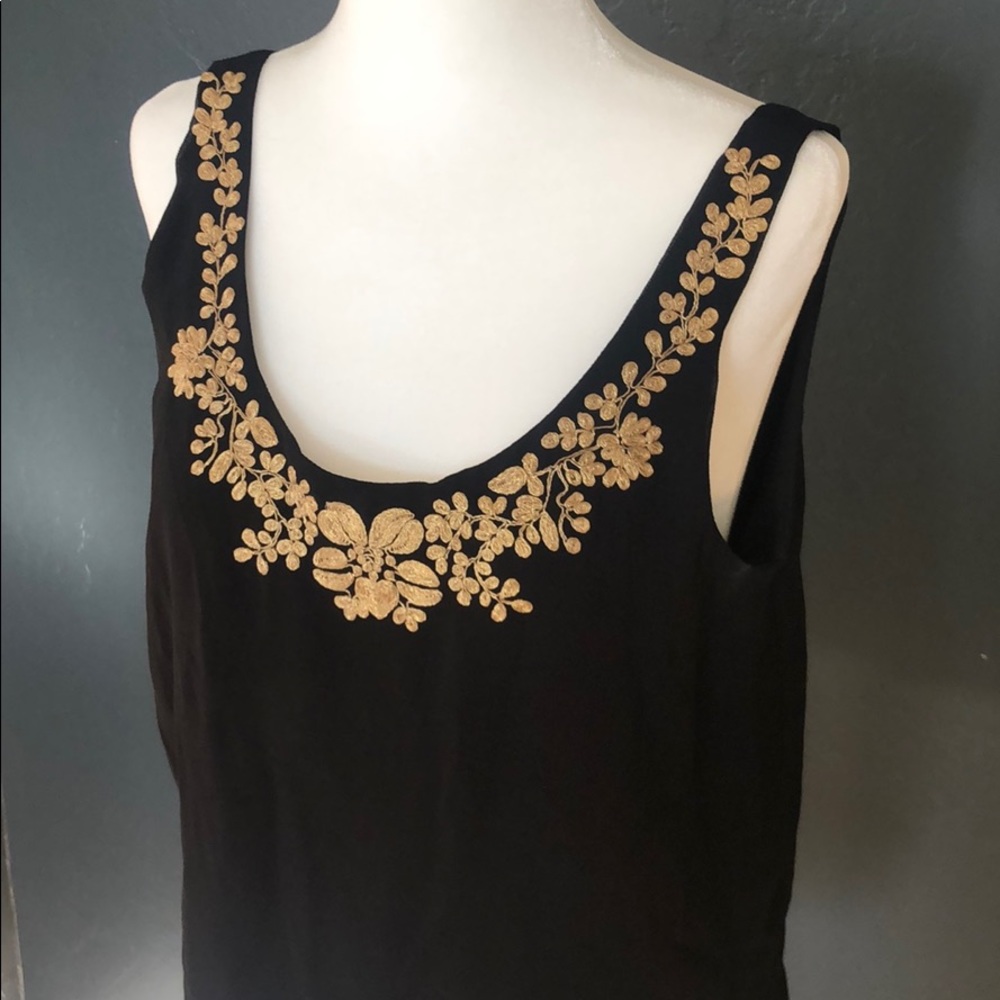 Forever 21 Black Tank With Gold Embroidery XS